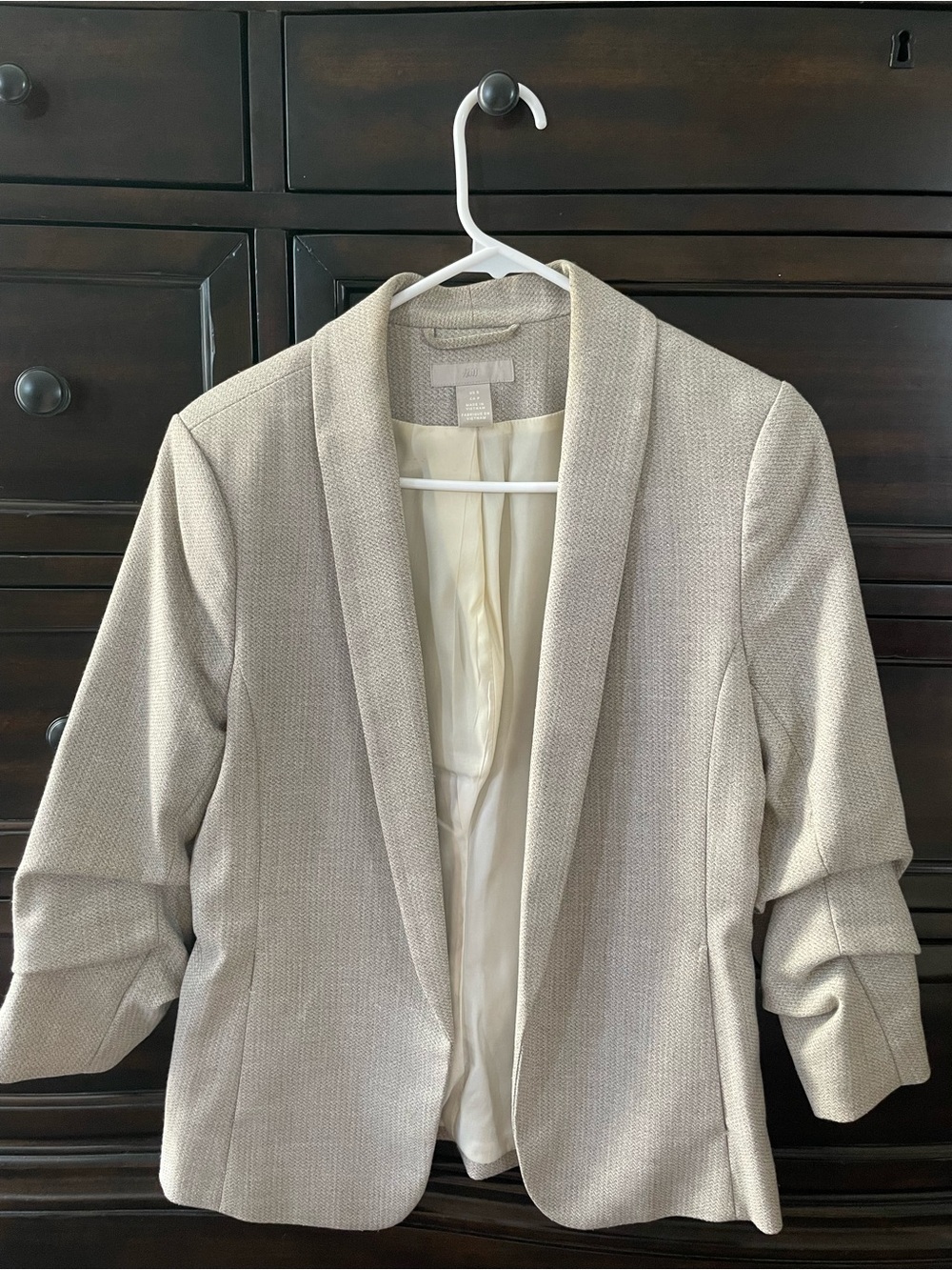 H&M Beige/Cream Textured Open-Front Blazer